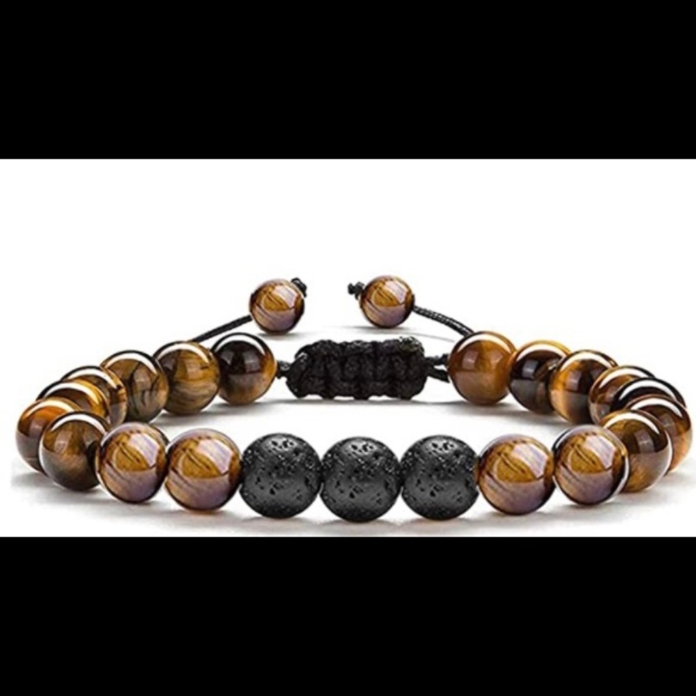 (BRAND NEW) MENS TIGER EYE WITH LAVA STONE BRACELET. - Picture 1 of 3
